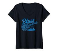 Donna Chitarra vintage per amanti della musica blues City Notes Maglietta con Collo a V