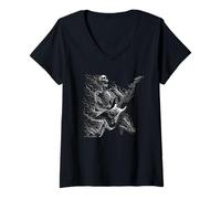 Donna Chitarrista Chitarrista Musicista Heavy Metal Musica Scheletro Maglietta con Collo a V