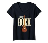 Donna Chitarrista Let's Rock Chitarrista Maglietta con Collo a V