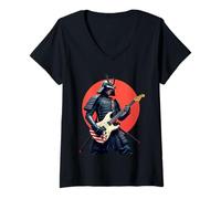 Donna Chitarrista Samurai Maglietta con Collo a V