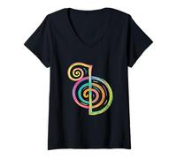 Donna Cho KU REI Symbol, Reiki, Power, Protection, Aura Flow Maglietta con Collo a V