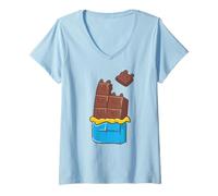 Donna Chocolate Cats - Carino Kawaii Anime Kawaii Chocolate Bar Maglietta con Collo a V