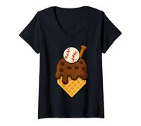 Donna Chocolate Dripping Ice Cream Baseball Home Plate Sports Maglietta con Collo a V