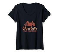 Donna Chocolate Fixes Everything Citazione divertente Maglietta con Collo a V