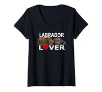 Donna Chocolate Lab Lover, Labrador Retriever Marrone, Dog Love Maglietta con Collo a V