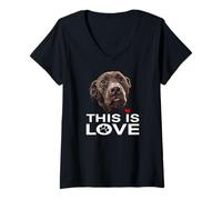 Donna Chocolate Lab This Is Love Brown Labrador Retriever Amante Maglietta con Collo a V