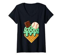 Donna Chocolate Mint Ice Cream Dripping Baseball Home Plate Sports Maglietta con Collo a V