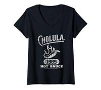 Donna Cholula Vintage Varsity Pepper Since 1989 Hot Sauce Maglietta con Collo a V