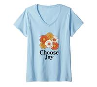 Donna Choose Joy - Mazzo di Fiori con Margherite retrò Maglietta con Collo a V