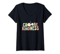 Donna Choose Kindness Cute Daisy Flower Giocoso Inspirational Maglietta con Collo a V