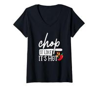 Donna Chop It Like Its Hot Pepper - Divertente Costume da Chef Maglietta con Collo a V