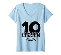 Donna Chosen 10 Religioso 10 Anni di Gesù 10 Compleanno Maglietta con Collo a V