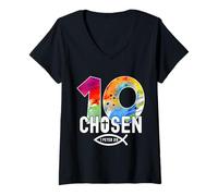 Donna Chosen 10 Religioso 10 Anni di Gesù 10 Compleanno Maglietta con Collo a V