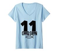 Donna Chosen 11 Religioso 11 Anni di Gesù 11 Compleanno Maglietta con Collo a V