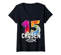 Donna Chosen 15 Religioso 15 Anni di Gesù 15 Compleanno Maglietta con Collo a V