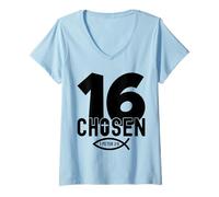 Donna Chosen 16 Religioso 16 Anni di Gesù 16 Compleanno Maglietta con Collo a V