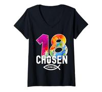 Donna Chosen 18 Religioso 18 Anni di Gesù 18 Compleanno Maglietta con Collo a V