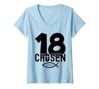 Donna Chosen 18 Religioso 18 Anni di Gesù 18 Compleanno Maglietta con Collo a V