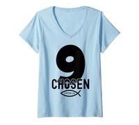 Donna Chosen 9 Religioso 9 Anni di Gesù 9 Compleanno Maglietta con Collo a V