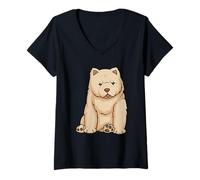 Donna Chow Chow Dogs - Simpatico Cucciolo di Chow Chow Maglietta con Collo a V