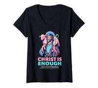 Donna Christ Is Enough Christian Good Shepherd Gesù Modern Pastel Maglietta con Collo a V