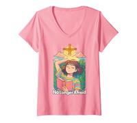 Donna Christian Anime Manga No More Afraid Kawaii Bibbia Rosa Maglietta con Collo a V