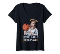 Donna Christian Basketball Amante Religioso Baller Gesù Cristo Maglietta con Collo a V