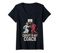 Donna Christian Basketball Amante Religioso Baller Gesù Cristo Maglietta con Collo a V