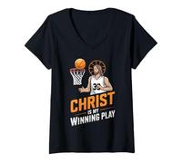 Donna Christian Basketball Amante Religioso Baller Gesù Cristo Maglietta con Collo a V