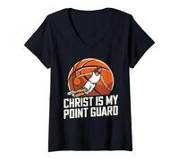 Donna Christian Basketball Amante Religioso Baller Gesù Cristo Maglietta con Collo a V
