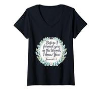 Donna Christian Bible PRO-Life Citazione Geremia 1:5 Floral Believer Maglietta con Collo a V
