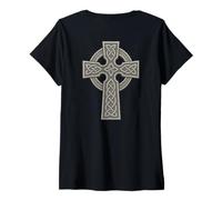 Donna Christian Celtic Cross Knot - Viking Christian Faith Maglietta con Collo a V