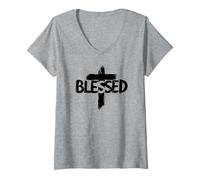 Donna Christian Faith Blessed Cross Jesus Christ For Christians Maglietta con Collo a V