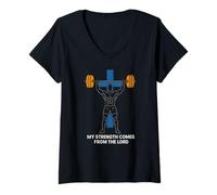 Donna Christian Fitness My Strength from The Lord Mens Bibbia Verse Maglietta con Collo a V