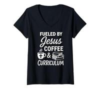 Donna Christian Homeschool Mamma Alimentato Gesù Caffè Curriculum Maglietta con Collo a V