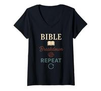 Donna Christian Homeschool Mamma Esausto Caos Fede Umorismo Maglietta con Collo a V