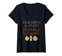 Donna Christian Homeschool Mamma Esausto Caos Fede Umorismo Maglietta con Collo a V