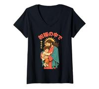 Donna Christian Manga Gesù AMA la Protezione dei Bambini Benedizione Anime Maglietta con Collo a V