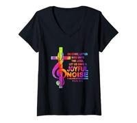 Donna Christian Musica Croce Chiave di Violino Gioioso Rumore Salmi 95 1 Maglietta con Collo a V