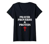 Donna Christian Prayer Proverbs Protein Shakes Jesus Weights Faith Maglietta con Collo a V