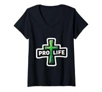 Donna Christian PRO Life Cross Attivista Credente Gesù Cristo Dio Maglietta con Collo a V