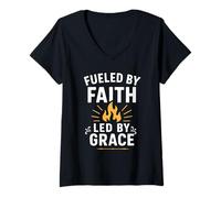 Donna Christian Quotes Passion for Christ by Faith Jesus is God Maglietta con Collo a V