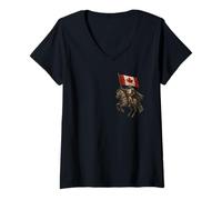 Donna Christian Templar Knight with Canada Flag - Catholic Maglietta con Collo a V