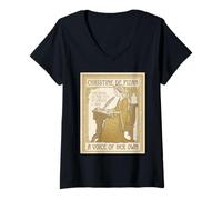 Donna Christine de Pizan - Scrittore Francese Storia della Francia Medievale Maglietta con Collo a V