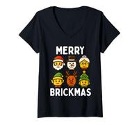 Donna Christmas Building Brick Santa Elf Merry Xmas Ragazzi Bambini Maglietta con Collo a V
