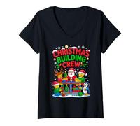 Donna Christmas Building Crew Costume Master Builder Block Xmas Maglietta con Collo a V