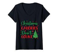 Donna Christmas Calories Don't Count Biscotti Christmas Maglietta con Collo a V