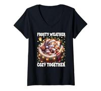 Donna Christmas Cat with Lights for Kitten Mom Cute Winter Sayings Maglietta con Collo a V
