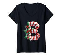 Donna Christmas Cheer Candy Cane E Lettera Maglietta con Collo a V