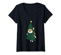 Donna Christmas Corgi Tree Maglietta con Collo a V